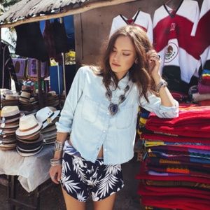 Rails Carter Cutoff Chambray Cropped Button Down